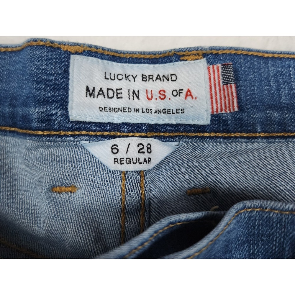 Lucky Brand Charlotte Rail Jeans Womens 6 28 Blue White Oak Distressed USA - Picture 4 of 13